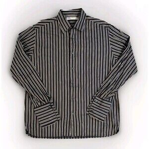 PERRY ELLIS Men's Black Brown Striped Long Sleeves Button-Down Shirt Size Large